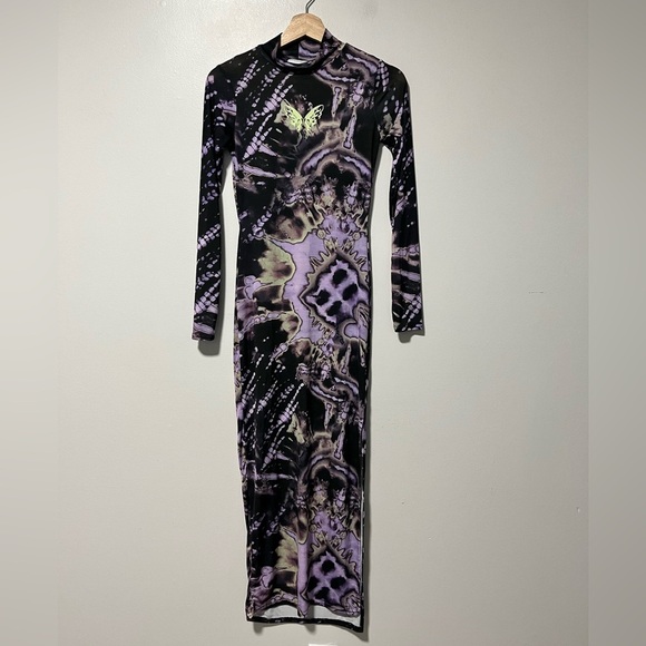 Daisy Street Long Sleeve Bodycon Maxi Dress – Women’s Small Black Purple Tie-Dye - Picture 2 of 8